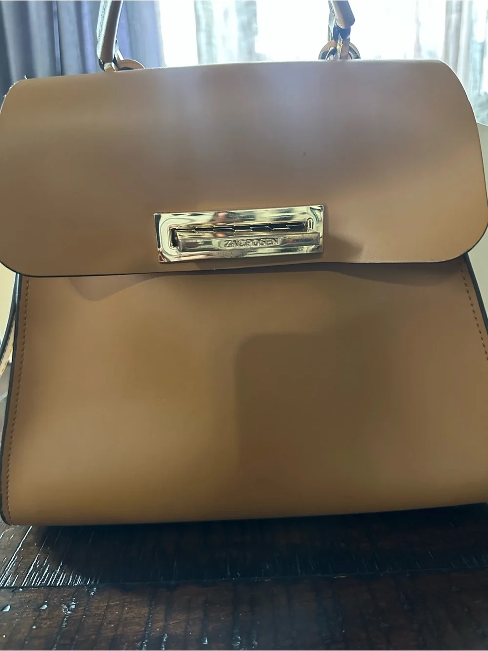 Zac Posen Brown and White Structured Top-Handle Satchel